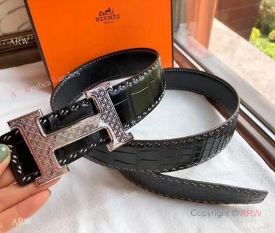 Copy Thierry Hermes Calf Leather Belt with Silver Buckle